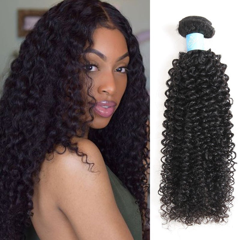 BLY 7A Mongolian Kinky Curly Human Hair Bundles 24 Inch Unprocessed Hair Weave Weft for Black Women Natural Color - Image 1